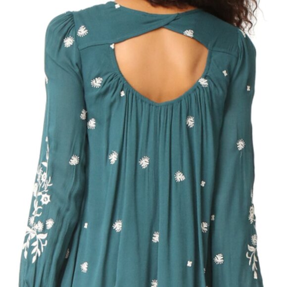 Free People Sweet Tennessee Embroidered Mini Dress size XS Teal - Picture 4 of 10